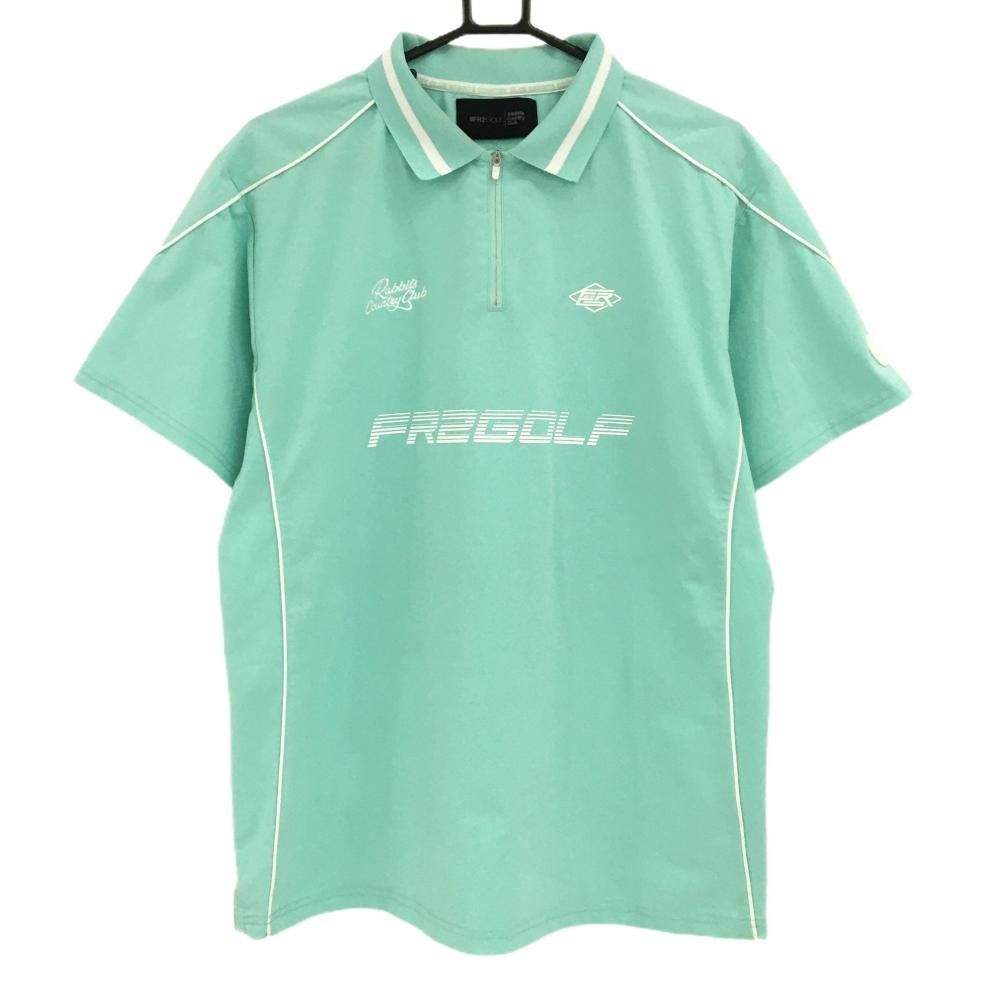 エフアールツー 半袖ポロシャツ ミントブルー系×白 ハーフジップ