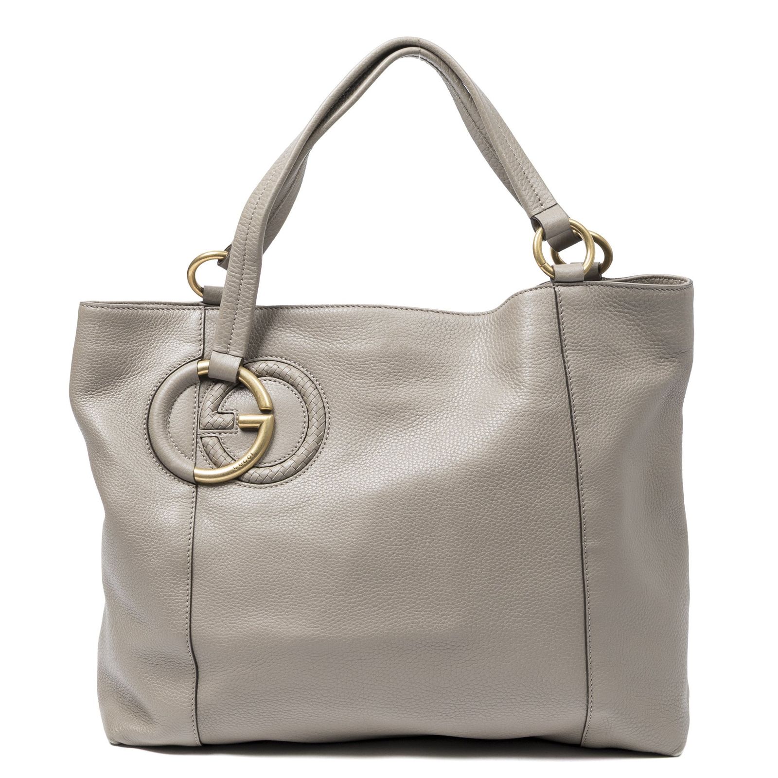 中古] GUCCI グッチインターロッキングG 2wayトートグレーカーフスキン
