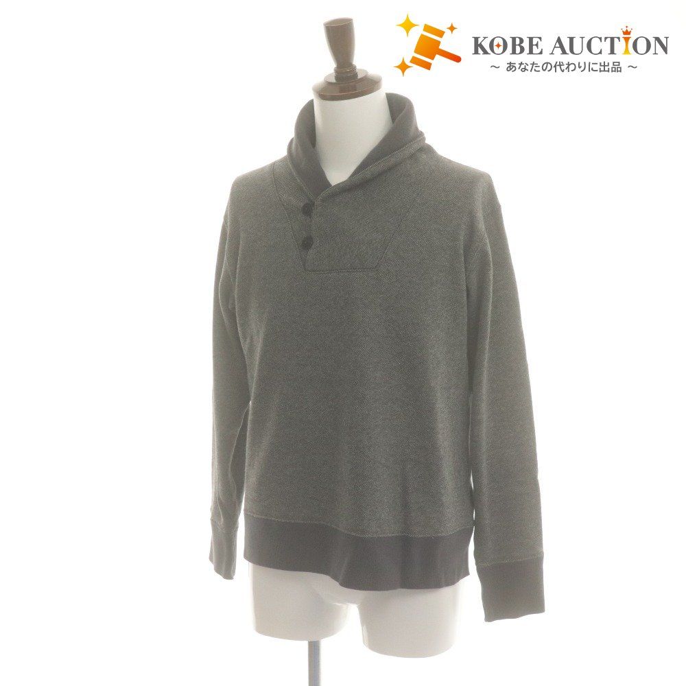 ■ TROPHY CLOTHING Shawl Collar Sweatshirt (Long Sleeve)Shirts Men's top, collar, buttons, made in Japan, size 40 (equivalent to L), gray.