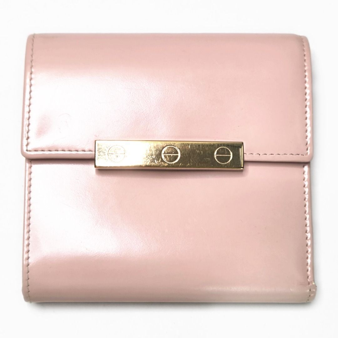 【正規保証】Cartier カルティエ ラブコレクション Wホック 三つ折り財布 コンパクト レザー ピンク ゴールド金具