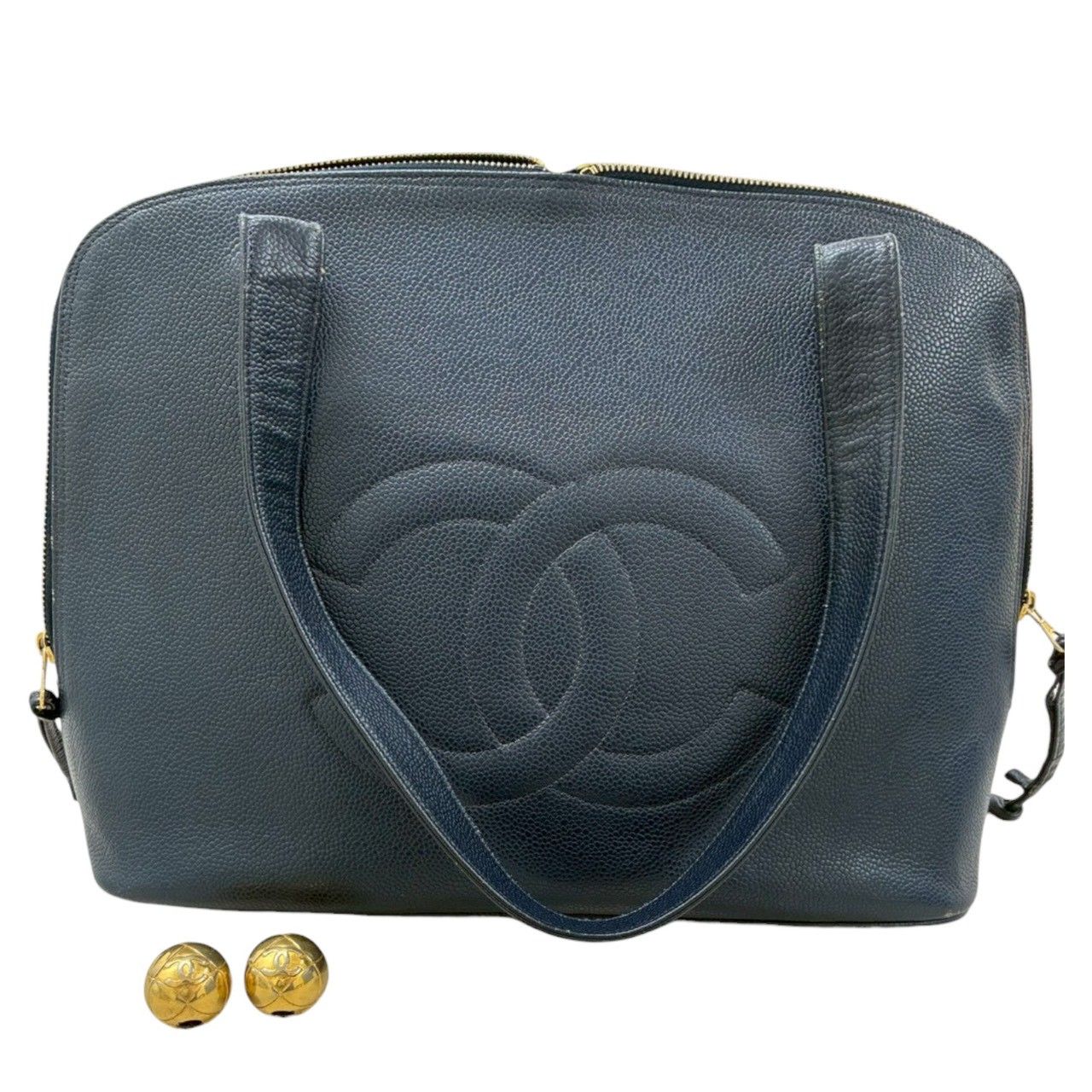 CHANEL シャネル デカココマーク ネイビー ゴールド金具 レザー トート