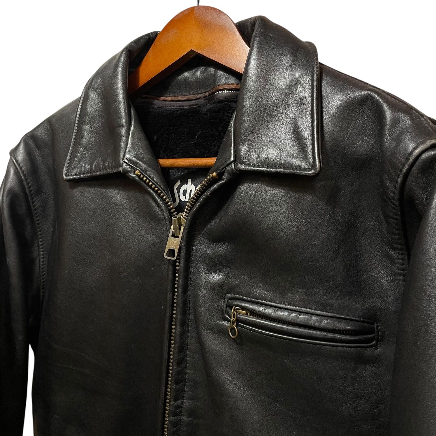 USA製 Schott Single Leather Jacket 黒 38 ショット シングルレザー
