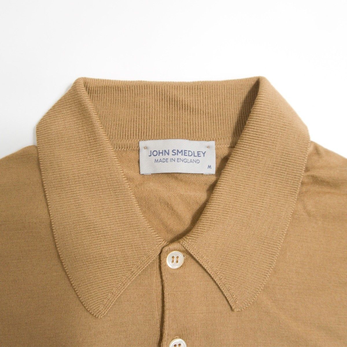 美品】JOHN SMEDLEY【ウール 長袖 ニット ポロシャツ】M キャメル