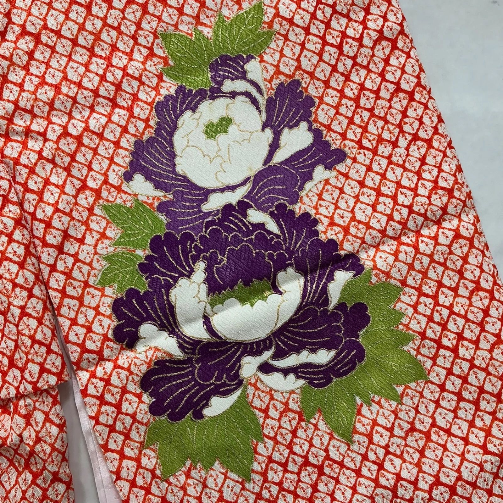 産着　七五三 3歳 正絹　総刺繍　着物　長襦袢 花柄　絵羽　金駒刺繍　宮参り kimono+one◇3歳くらい用◇子供着物◇正絹◇七五三◇袷◇重ね衿◇金駒