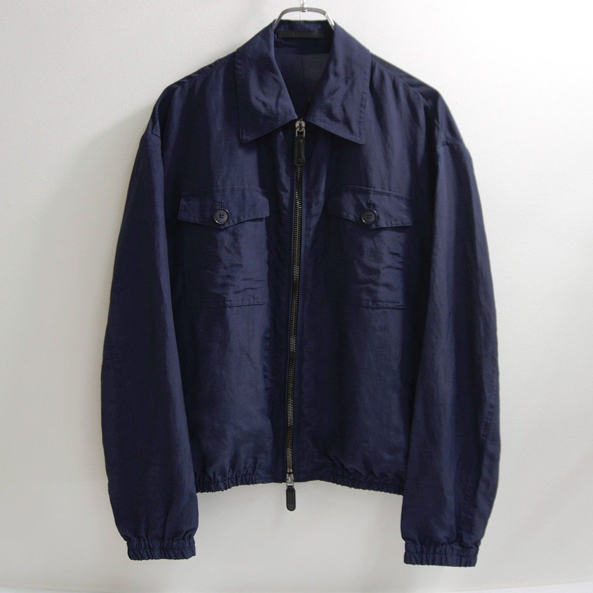 美品】GIORGIO ARMANI【レーヨン リネン ジップ ブルゾン】46 ネイビー