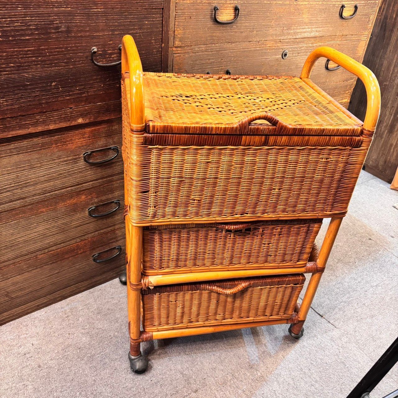 621【引渡限定】籐家具 ラタン 収納ラック チェスト 2点 まとめ 4段棚