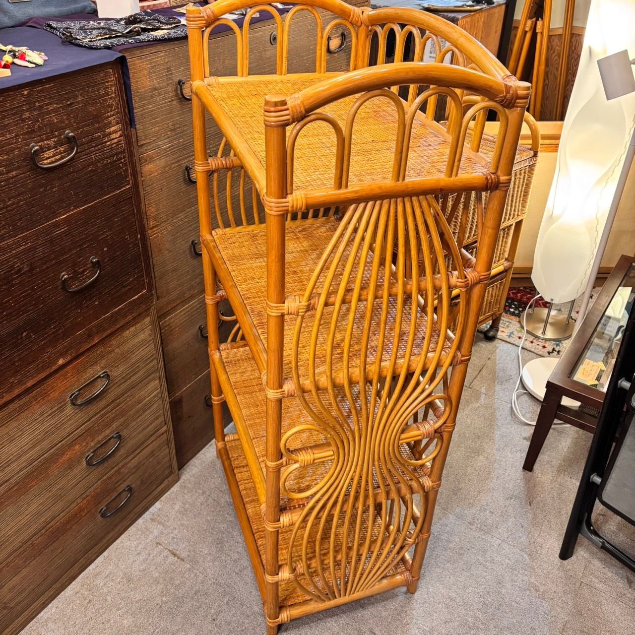 621【引渡限定】籐家具 ラタン 収納ラック チェスト 2点 まとめ 4段棚