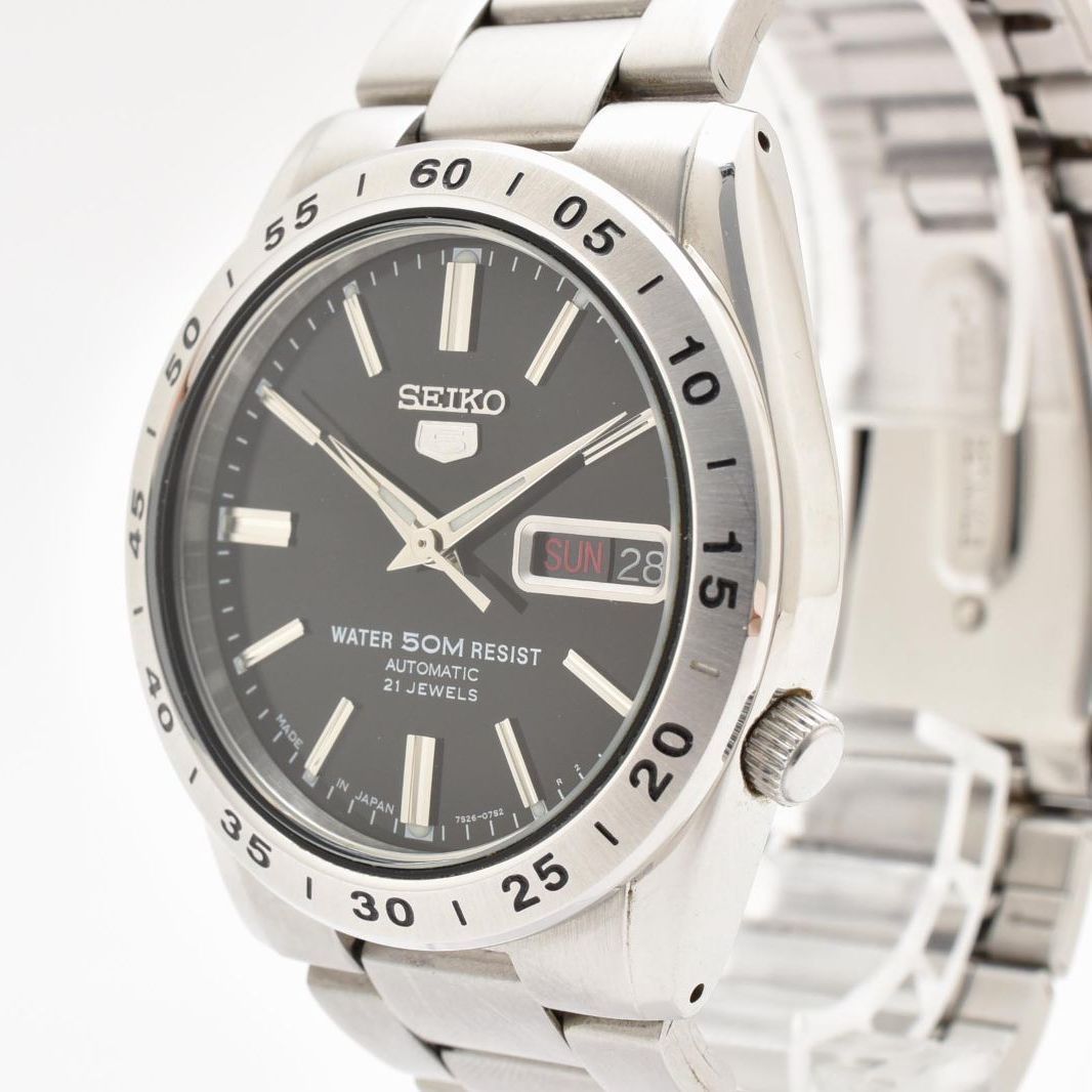 稼働】美品 SEIKO 5 オートマティック 7S26-02T0 ブラック文字盤 裏