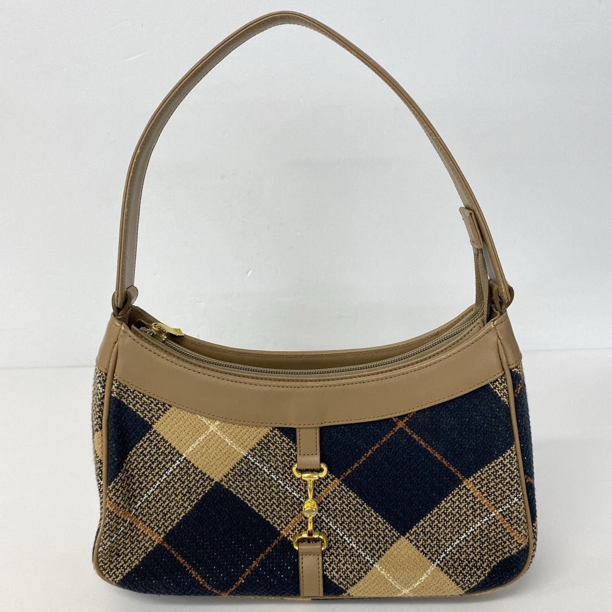  ハンドバッグ ベージュ ゴールド金具 DAKS LONDON/ダックス チェック柄 ハンドバッグ/ワンショルダーバッグ