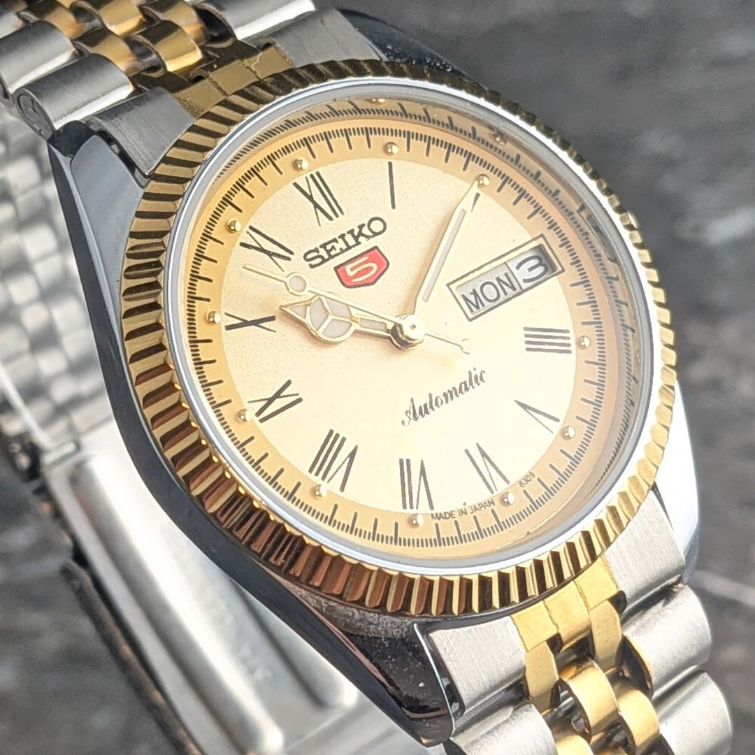 SEIKO 5 自動巻き ゴールド文字盤 コンビ セイコーデイトジャスト 稼働品 SEIKO セイコー5 自動巻き 80s ヴィンテージ シャンパン
