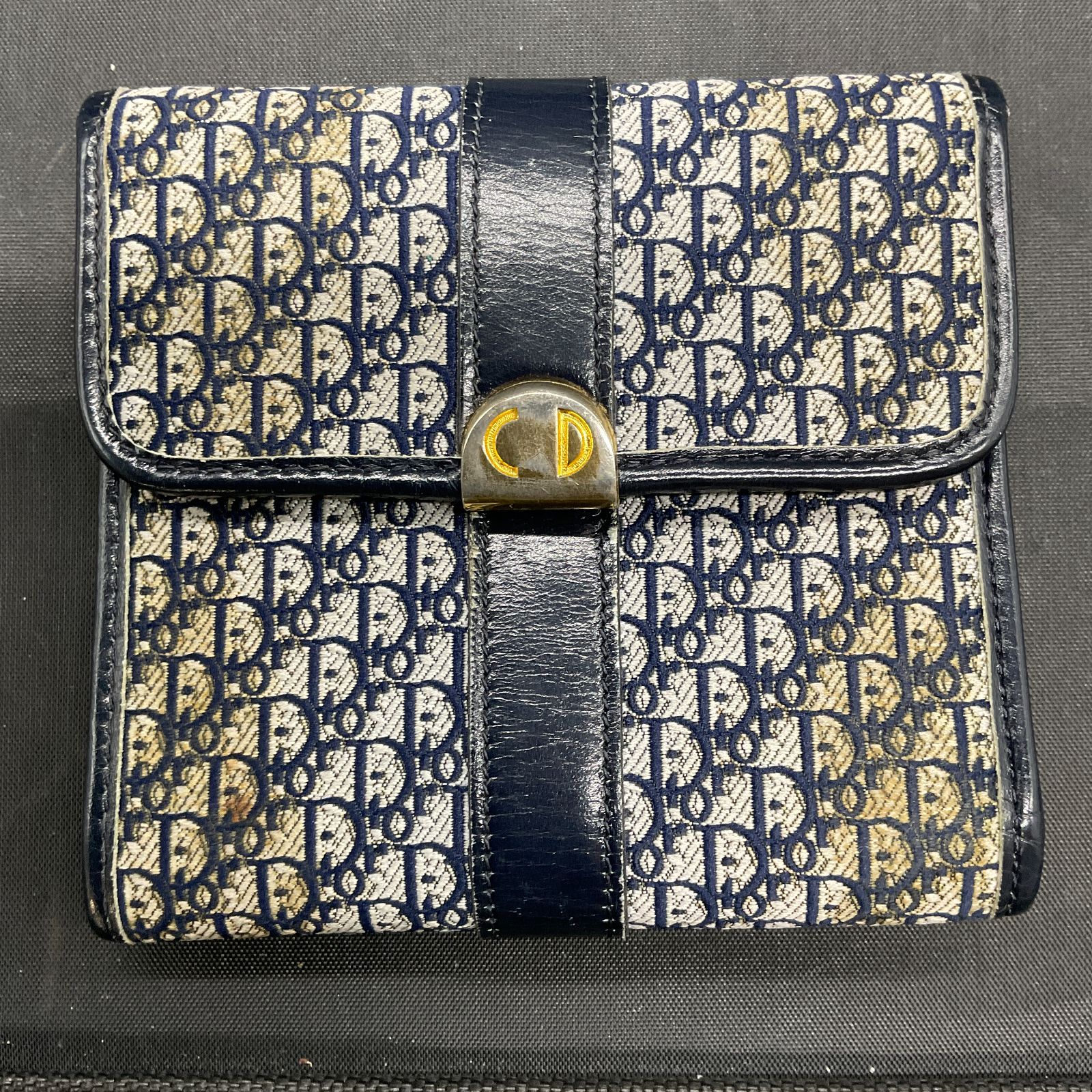 Christian Dior クリスチャンディオール 二つ折り財布 ネイビー