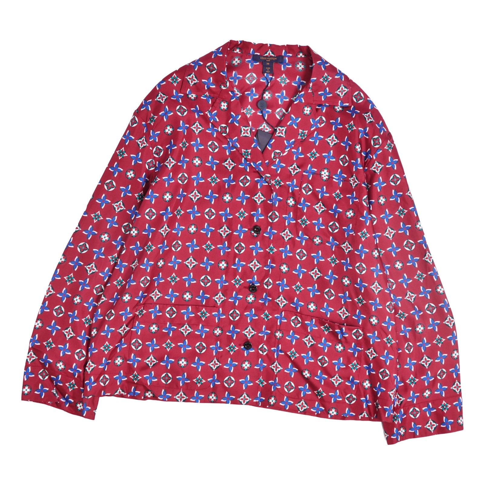 未使用 ルイ・ヴィトン LOUIS VUITTON 2019 シャツ ブラウス ロングスリーブ 長袖 モノグラムフラワー トップス イタリア製 レディース 38(M相当) シルク レッド 古着