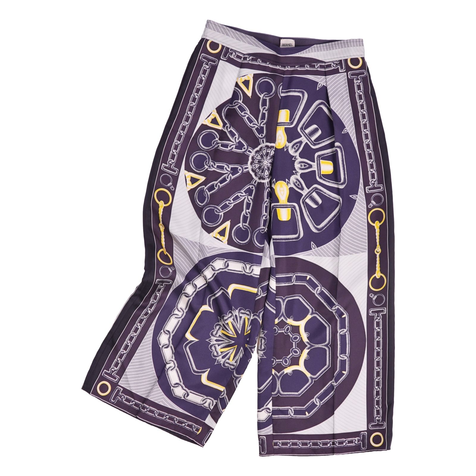 極美品 エルメス HERMES 2024 パンツ ロングパンツ ワイドパンツ 総柄 ボトムス フランス製 レディース 34(XS相当) シルク マルチカラー 古着