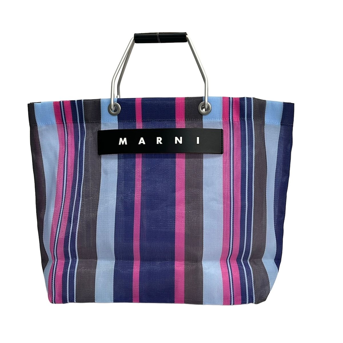 MARNI(マルニ) トートバッグ美品 フラワーカフェ ストライプ ショッピングバッグ ブルー×ピンク×マルチ レザー 14,091円