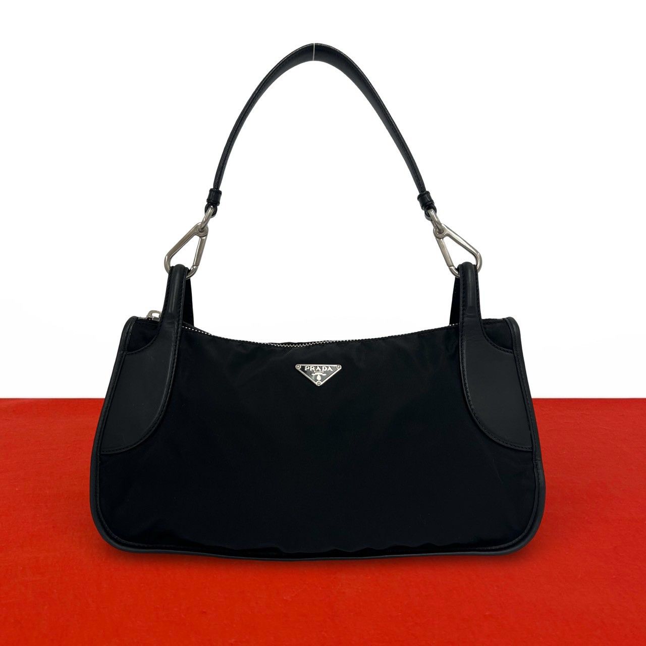 極 美品 PRADA プラダ 三角ロゴ 金具 テスート ポコノ ナイロン レザー
