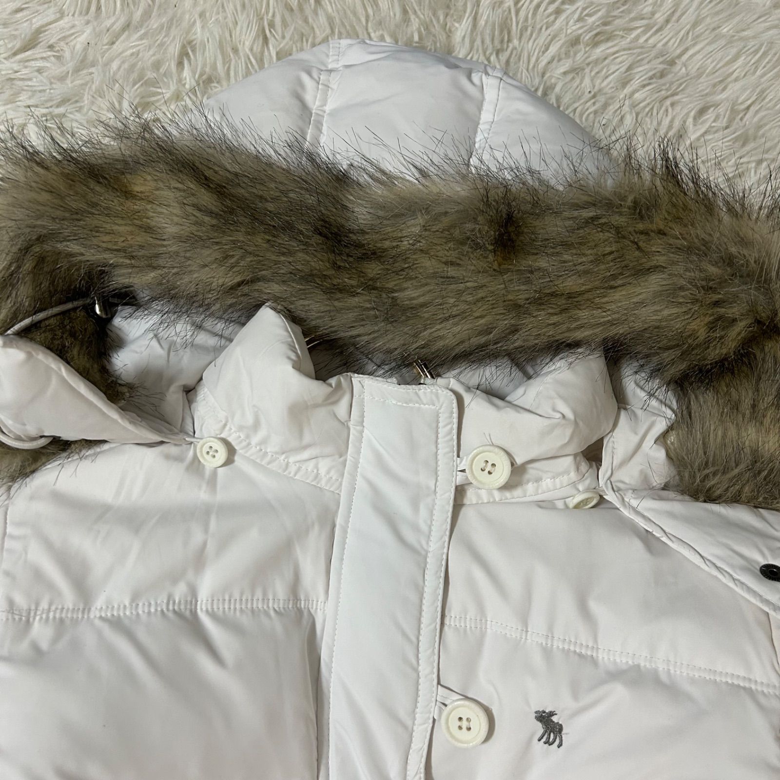 ABERCROMBIE AND FITCH ダウンジャケット ホワイト M ファー付き