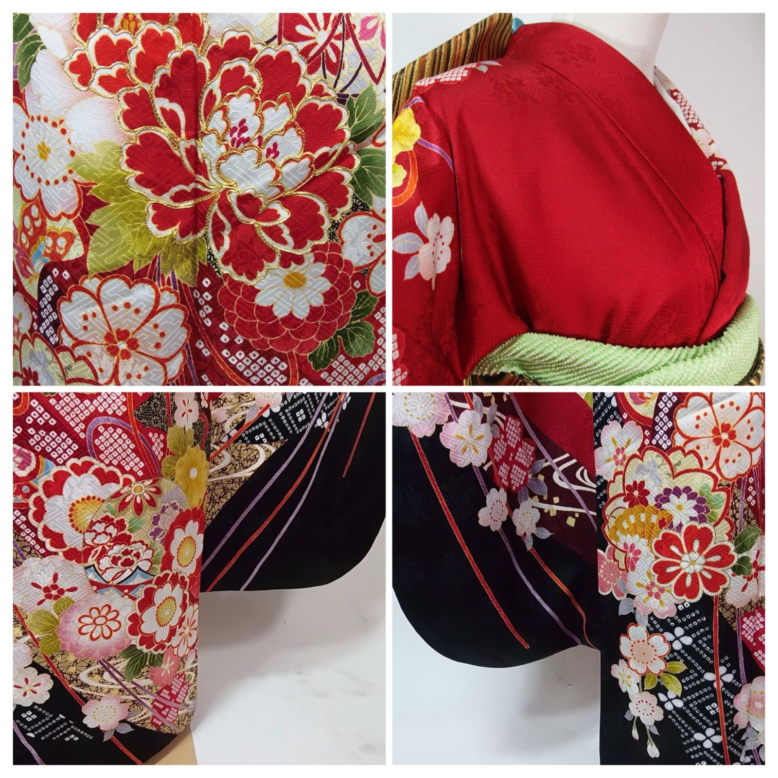 逸品 豪華振袖 鹿の子 花尽くし 正絹 ガード加工済 洗える長襦袢セット