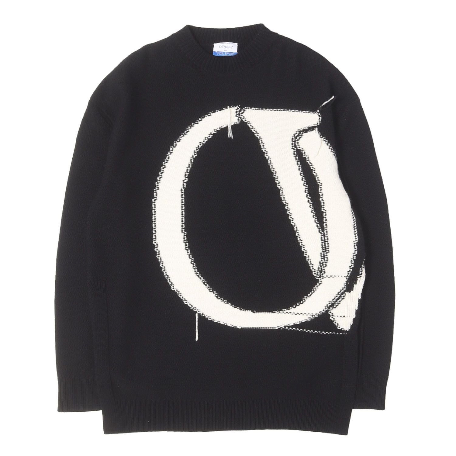 【美品】OFF-WHITE オフホワイト ニット ブラック 黒 M 23AW ビッグロゴ オーバーサイズ ウールニット セーター OW Maxi Logo-Intarsia Jumper OMHE190C99KNI001 イタリア製 トップス 【中古】