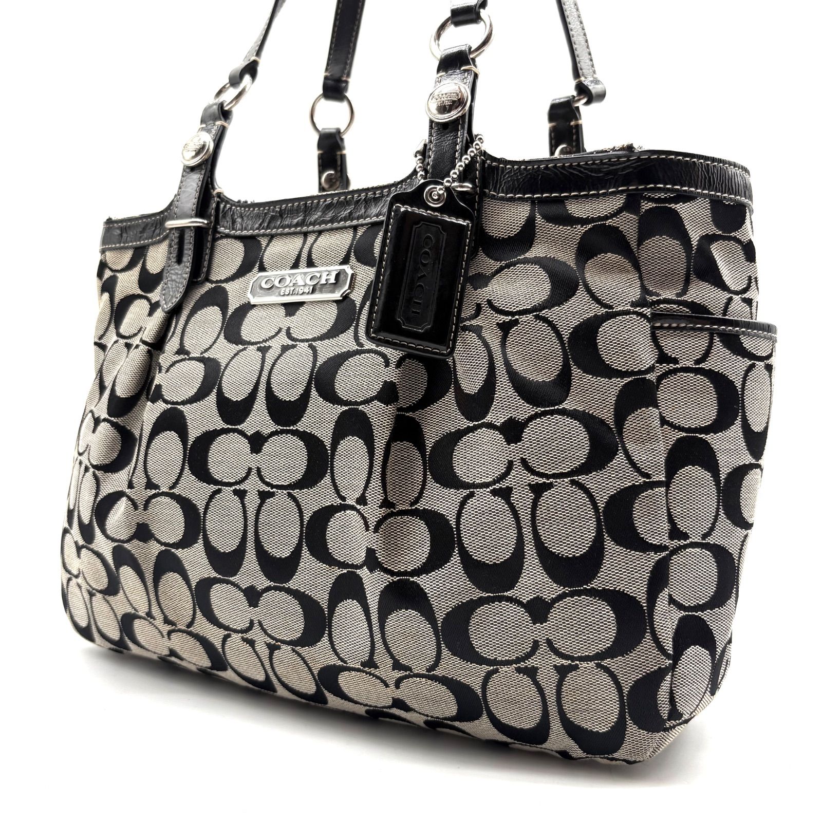 COACH ⭐️ 極美品 2WAY シグネチャー Y2K パッチワーク 16732 COACH Y2K Signature Gallery Tote Bag Black Grey F15146 コーチ