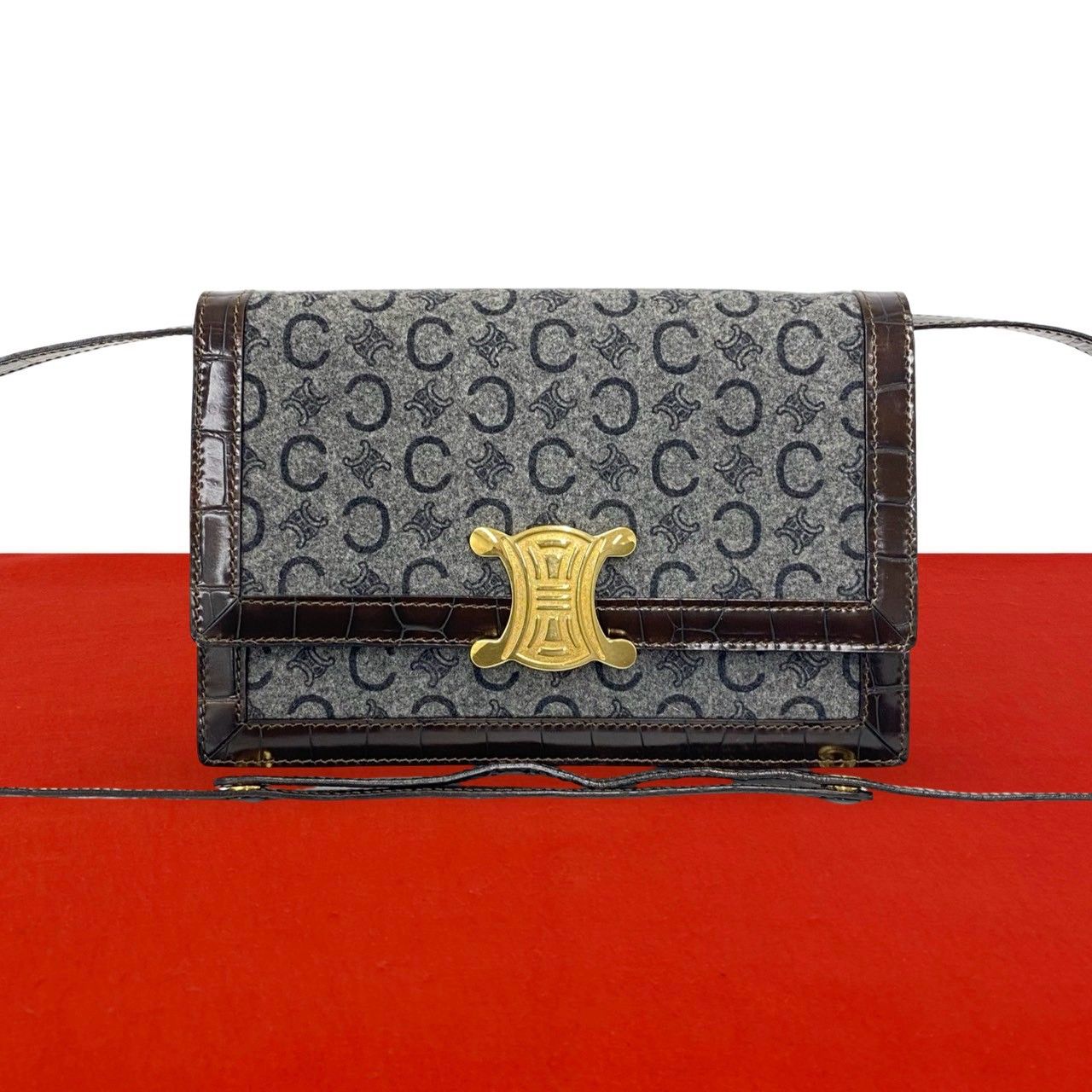 極 美品 CELINE セリーヌ ヴィンテージ Cマカダム 柄 ブラゾン 金具