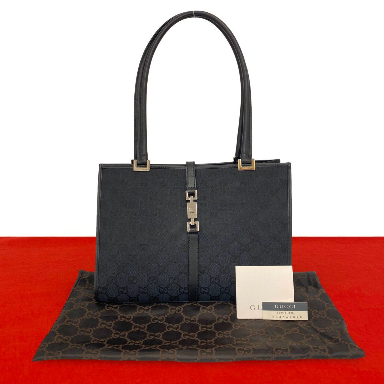 ほぼ未使用 袋付 GUCCI グッチ ジャッキー 金具 GG ロゴ 柄 キャンバス