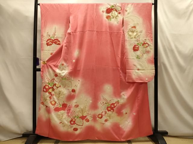 平和屋着物□豪華振袖 駒刺繍 草花文 暈し染め 金彩 正絹 逸品