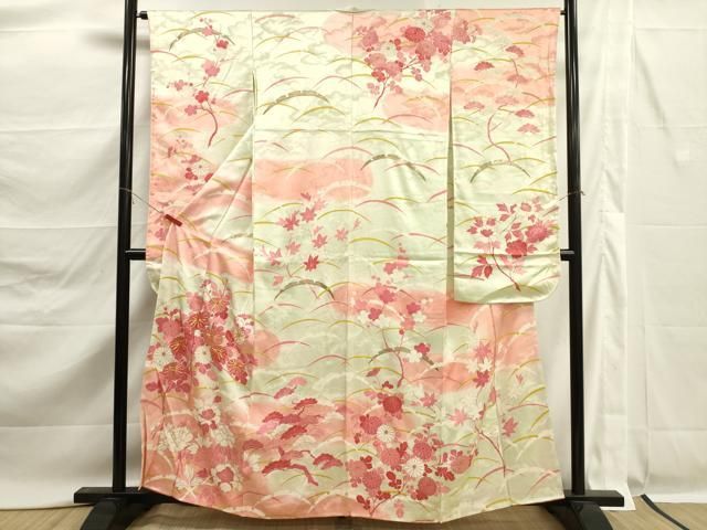 平和屋着物□豪華振袖 駒刺繍 草花文 暈し染め 金彩 正絹 逸品