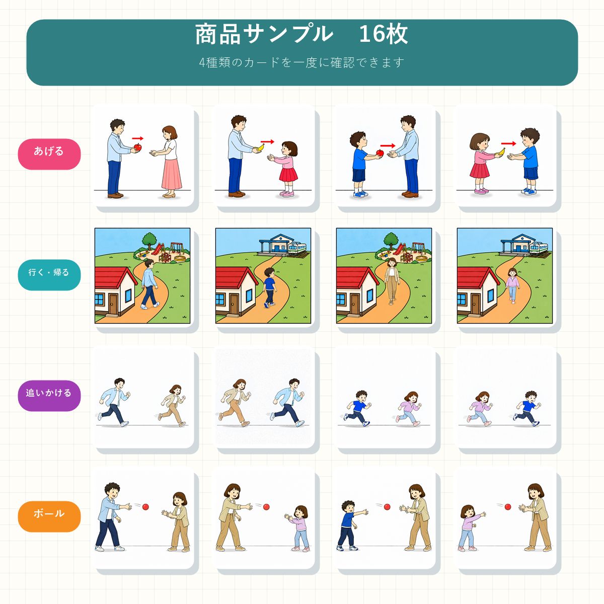 可逆文 絵カード64枚セット】言語訓練・発達支援｜ST使用 教材・失語症