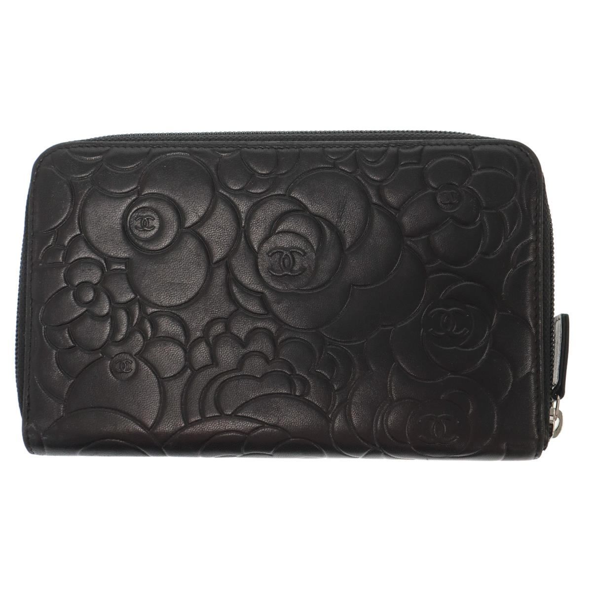 CHANEL シャネル ココマークカメリア ラウンドジップレザーウォレット