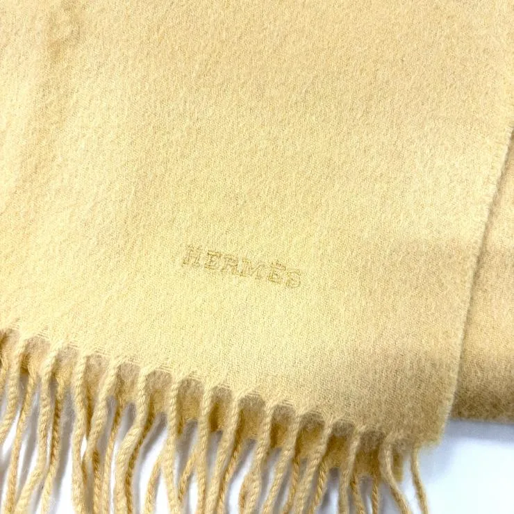 エルメス カシミヤ 100% マフラー ベージュ ストール フリンジ HERMES
