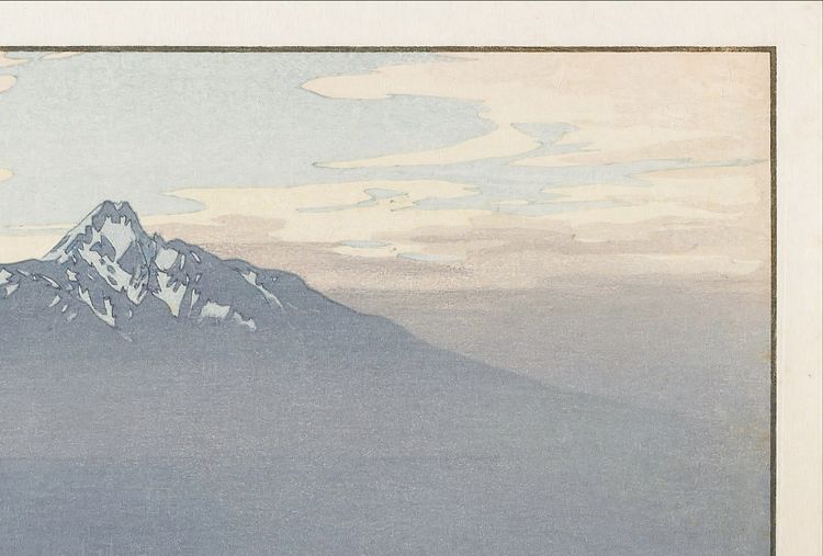 吉田博、【北海波静　利尻山】、希少・大判豪華画集画、新品高級額、額装付 吉田博 北海波静 利尻山 約56×37.7cm 【追跡あり】大サイズ 複製