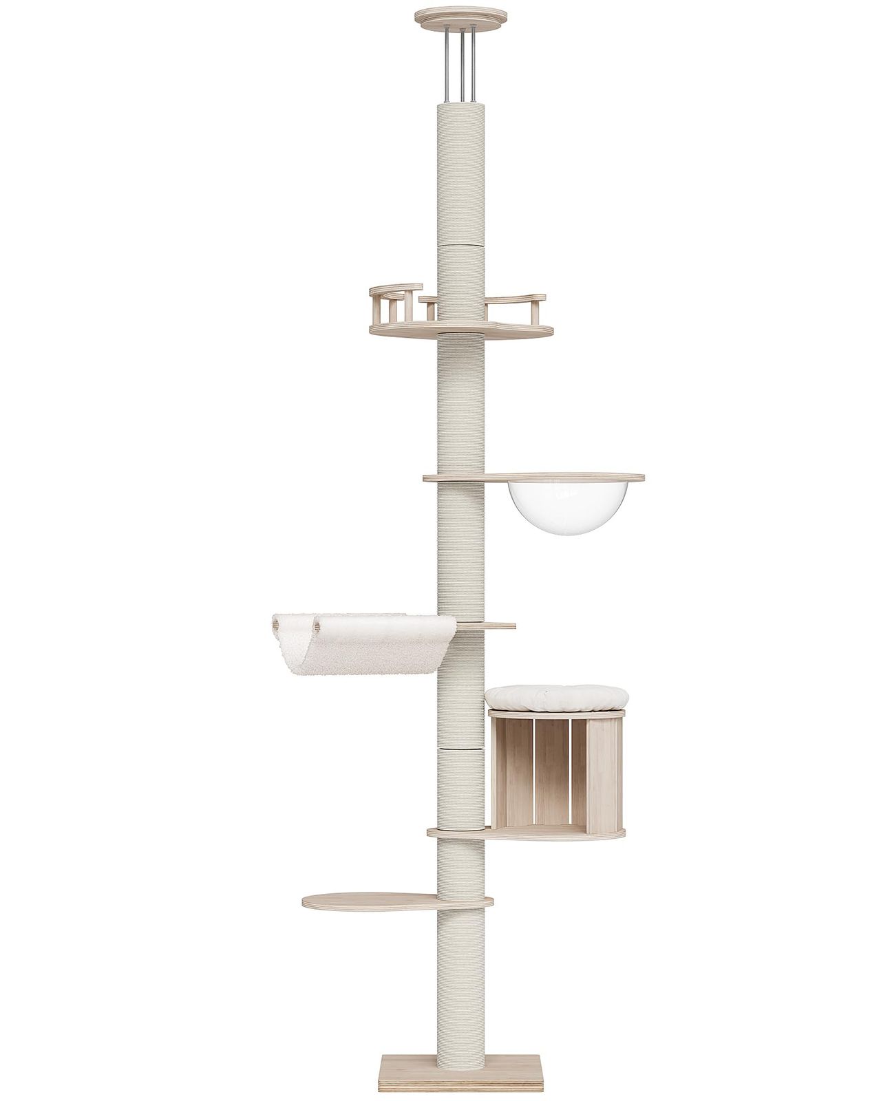 OROPY キャットタワー 突っ張り 木製 宇宙船ハンモック付き 220-271cm