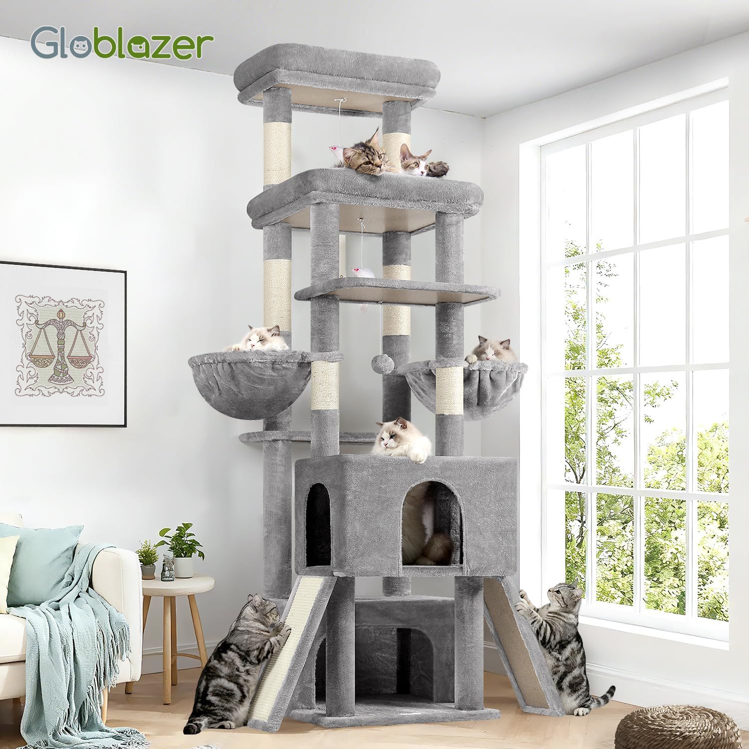 Globlazer Z78 キャットタワー 大型 高さ 2m 大型猫用 多頭飼い 頑丈