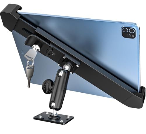 盗難防止 タブレットホルダー 車載 ipadスタンド アルミ合金 車 トラック ダッシュボート タブレットマウント 穴開け 360度回転 安定 ロックと鍵付き 日本語取扱説明書 7～11インチタブレット対応 iPad Pro 11 10.5 5e86c89f