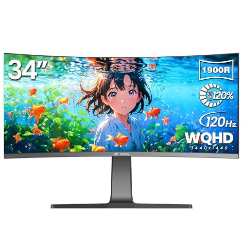 CRUA 34インチ ゲーミングモニター UWQHD 120Hz 21:9 ウルトラワイド 1900R湾曲 IPS スピーカー内蔵pms 4b98bb0e