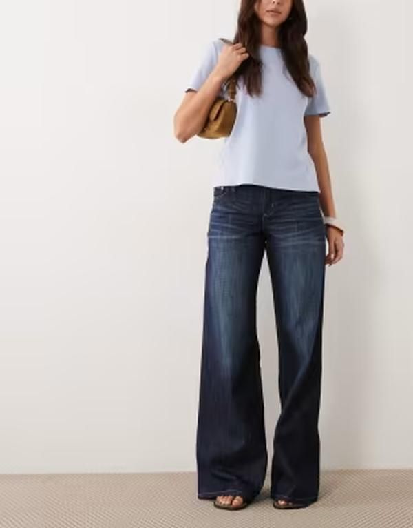 コットンオン レディース ボトムス デニムパンツ ワイドレッグ ローライズ ジーンズ Cotton low rise wide leg jeans inkstone INKSTONE BLUE ブルー