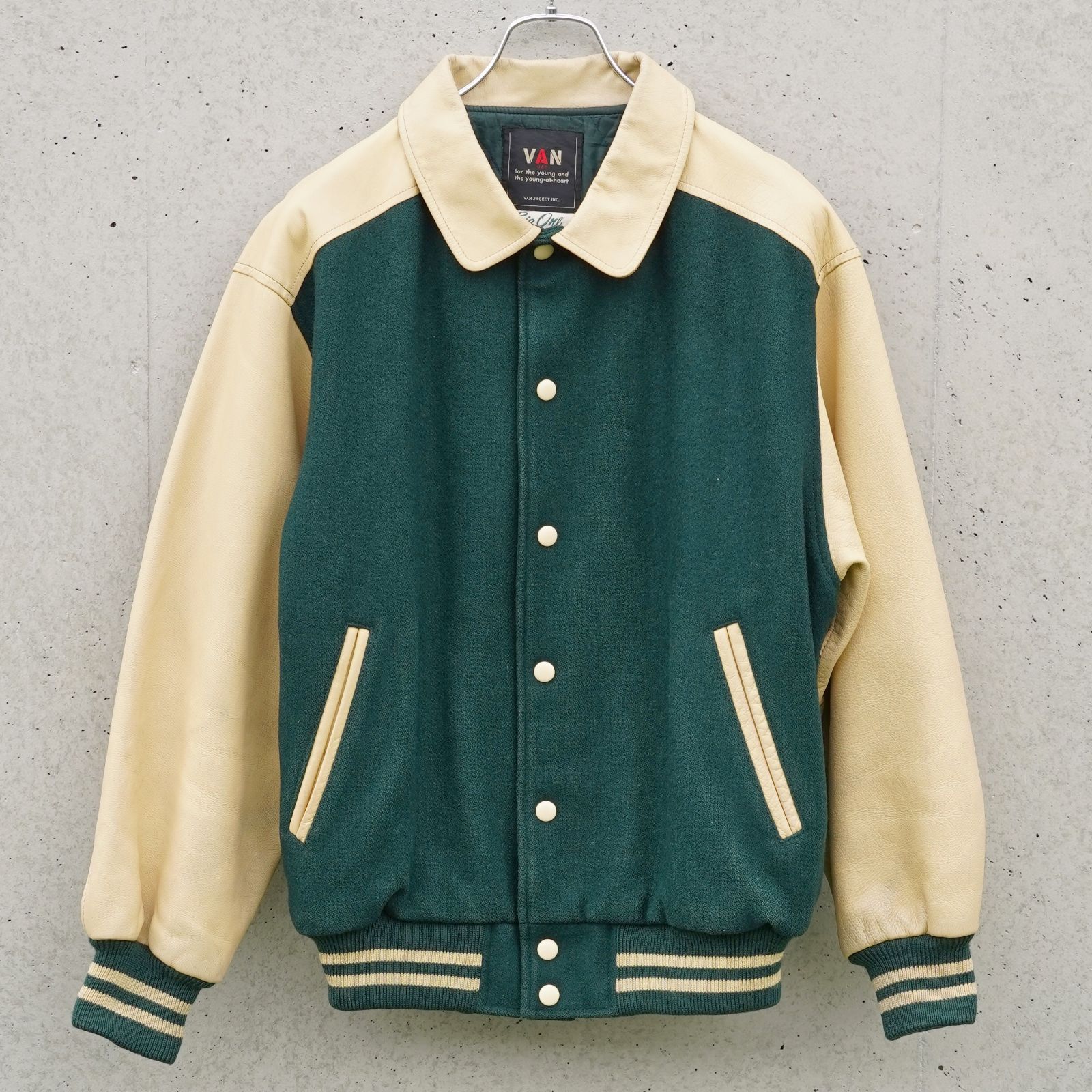 80s VAN JACKET STAFF 袖レザー スタジャン BIG ONE 緑 - メルカリ