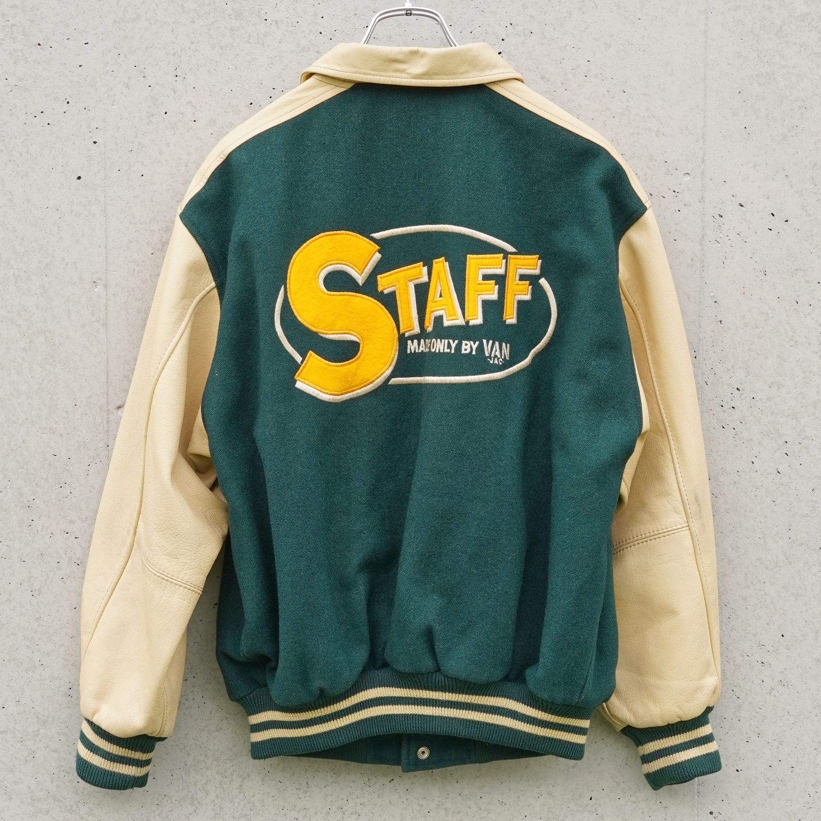 80s VAN JACKET STAFF 袖レザー スタジャン BIG ONE 緑 - メルカリ