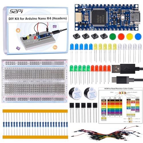 GeeekPi Arduino Nano R4 用 DIYキット ピンヘッダー付き 初心者向け電子学習セット（ブレッドボード、LED、抵抗、トランジスタ、タクトスイッチ、ジャンパーワイヤー、USB-Cケーブル、ガイド付き）送料無料 34de4fbf 7,814円
