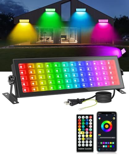 120W RGB 投光器フラッドライト、180 個の LED を搭載した RGBCW スマートステージウォッシュライトバー、リモコンとアプリ制御が可能で、IP66 防水仕様の RGB カラーチェンジング DJ ライトバー, 庭のパーティー、イベント、 国内発送