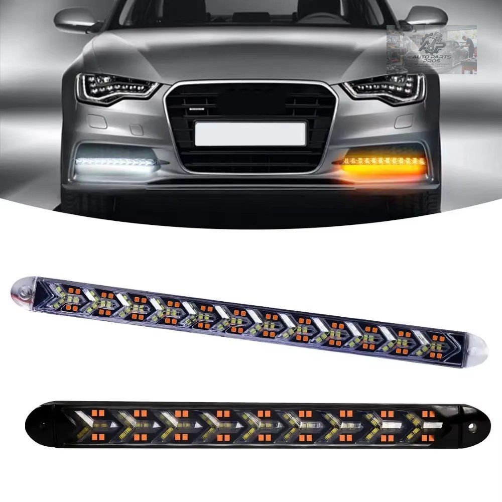 LEDデイタイムランニングライト装飾ウィンカーイエローホワイトバンパードライビングランプデイライトフロントランプカーアクセサリー