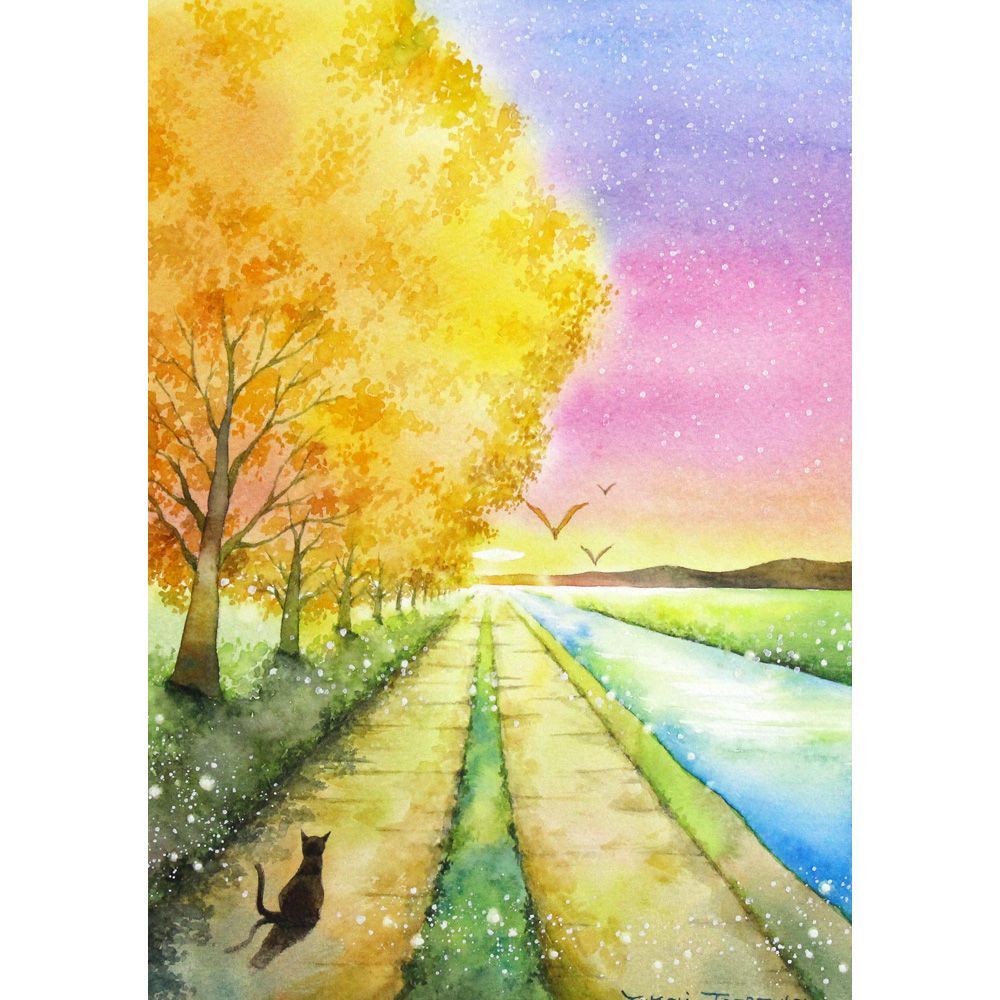 原画）秋晴の夕空【SMサイズ／水彩画／#3334】 - メルカリ