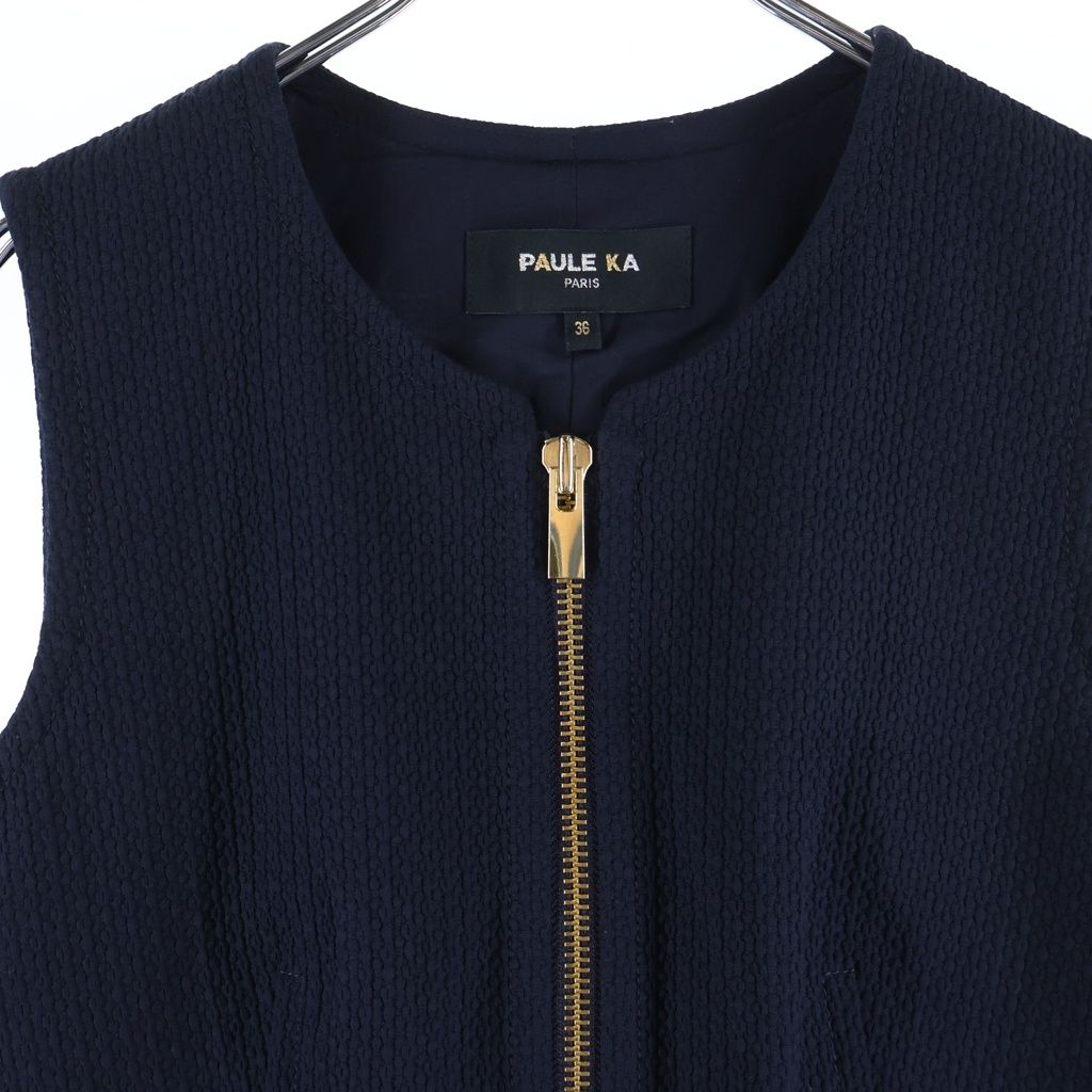 PAULE KA (ポールカ) ダブルジップ ノースリーブ ワンピース ネイビー