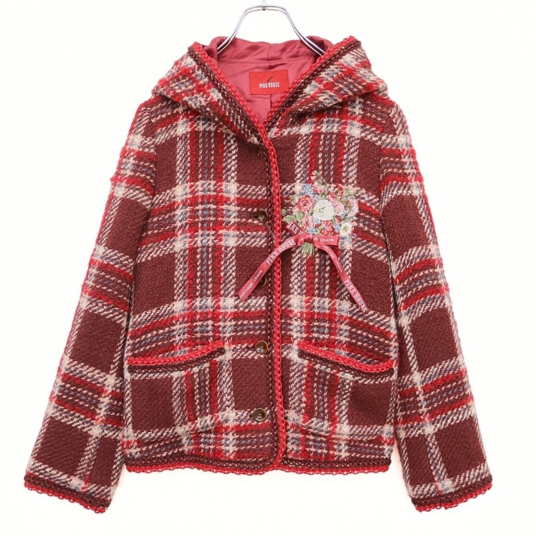 美品】ピンクハウス☆可愛い！胸元ブーケ刺しゅうとリボン♪フード付