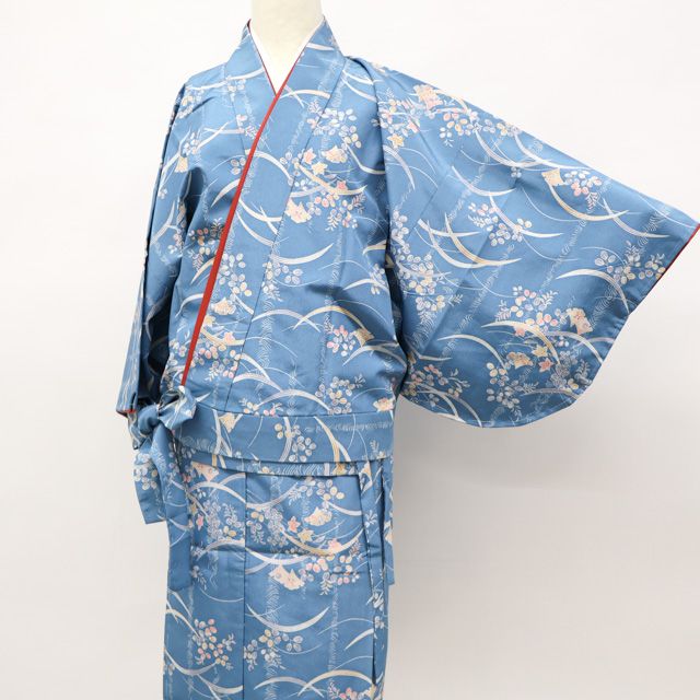 一輝堂】小紋 二部式 洗える着物 花 しつけ付 未使用品 着物 26z09