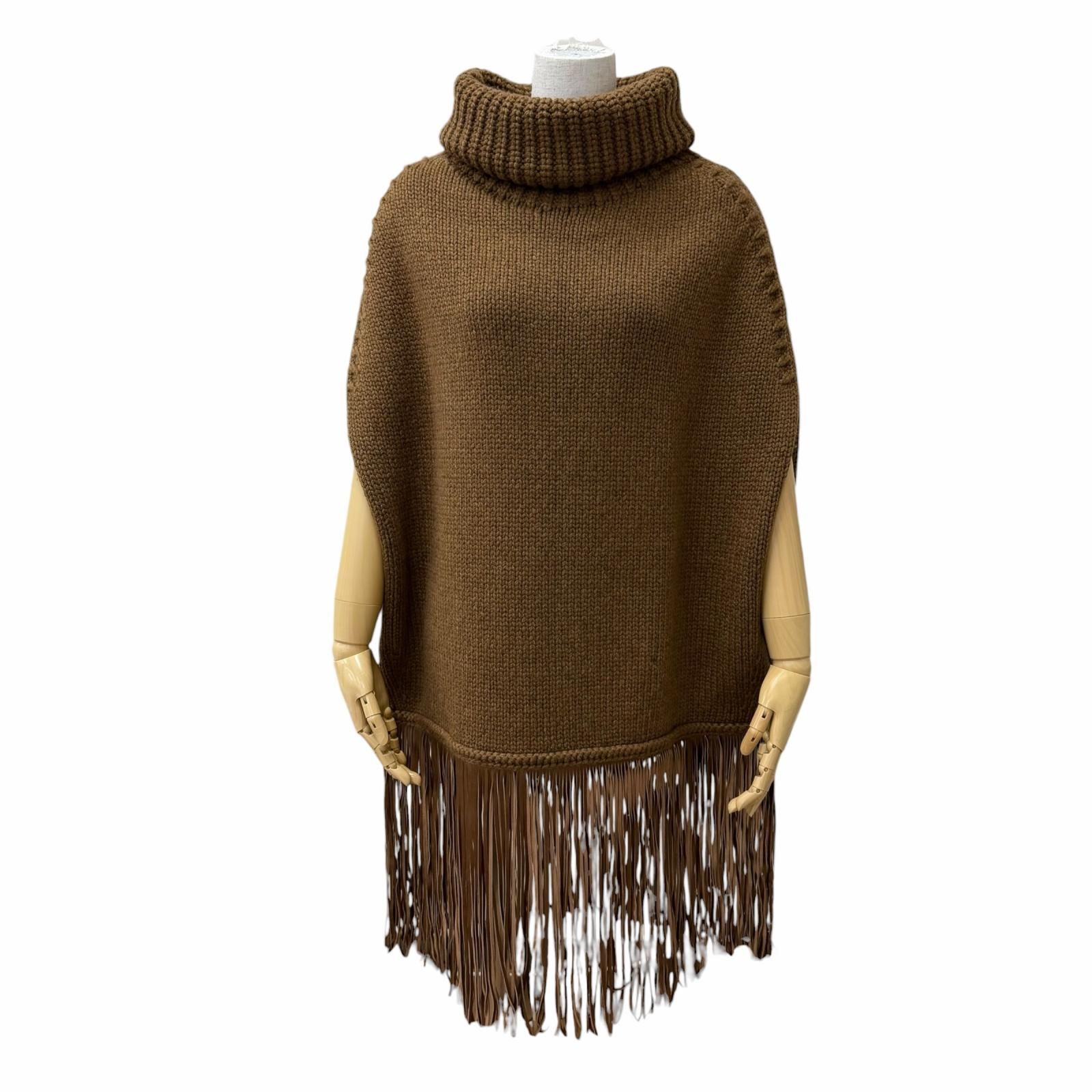 極美品☆Agnona アニオナ カシミヤ100％ レザーフリンジ付