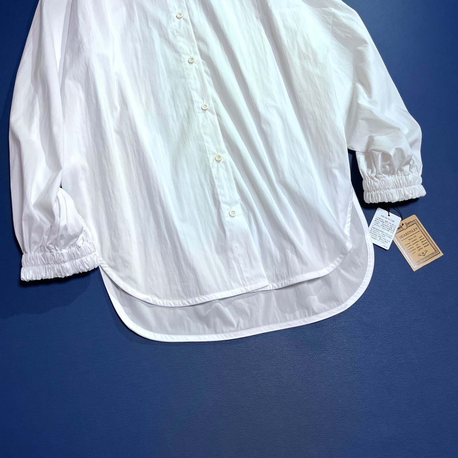 kQ102 新品 BEARDSLEY バンドカラーシャツ ブラウス 袖ゴム ゆったり 