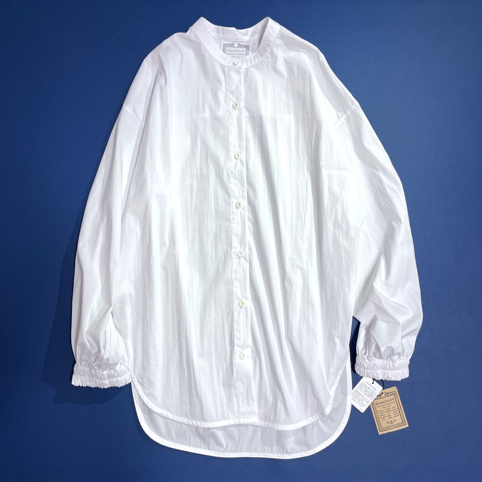 kQ102 新品 BEARDSLEY バンドカラーシャツ ブラウス 袖ゴム ゆったり 