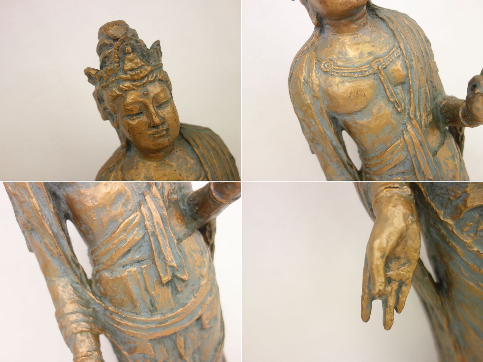 中古】M▽北村西望 ブロンズ像 彫刻 聖観世音菩薩像 仏像 木箱付き