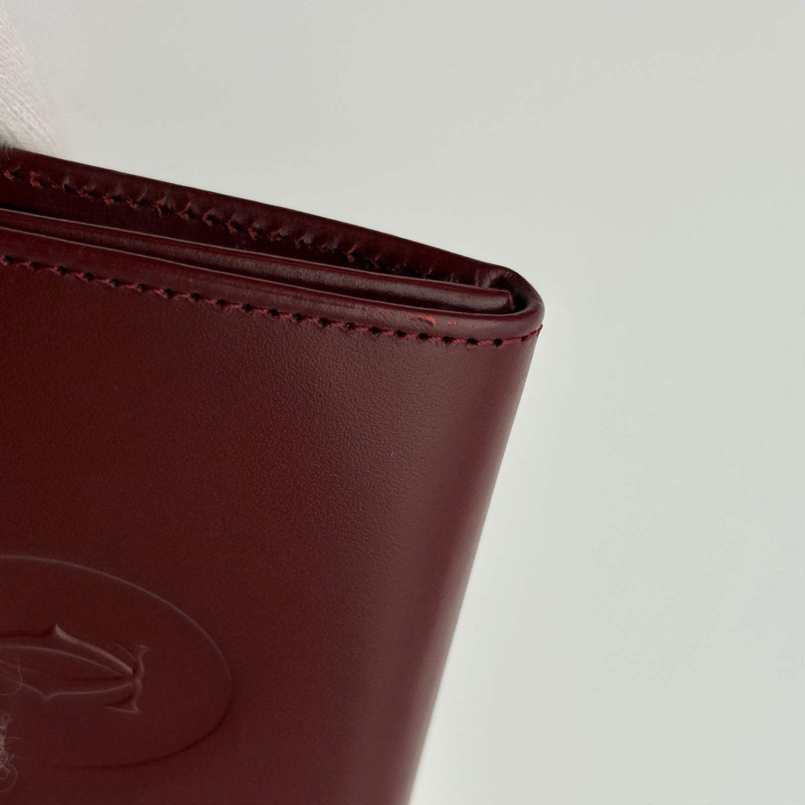 Cartier マストライン　ケース　 小銭入れ　ポーチ　ボルドー 美品】Cartier カルティエ マストライン スクエア コインケース 小銭